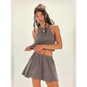 Free People Milani Set Smoked Pearl Gray Skirt Tank Set Medium NWOT
